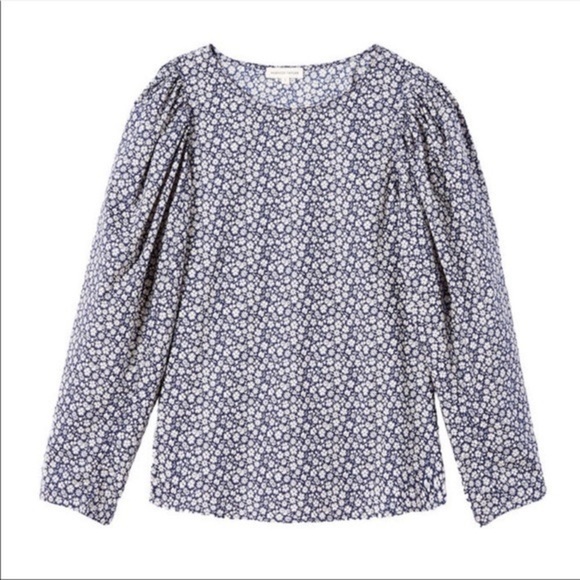 Rebecca Taylor Lauren Floral Poplin Top Navy White Medium - Picture 1 of 10